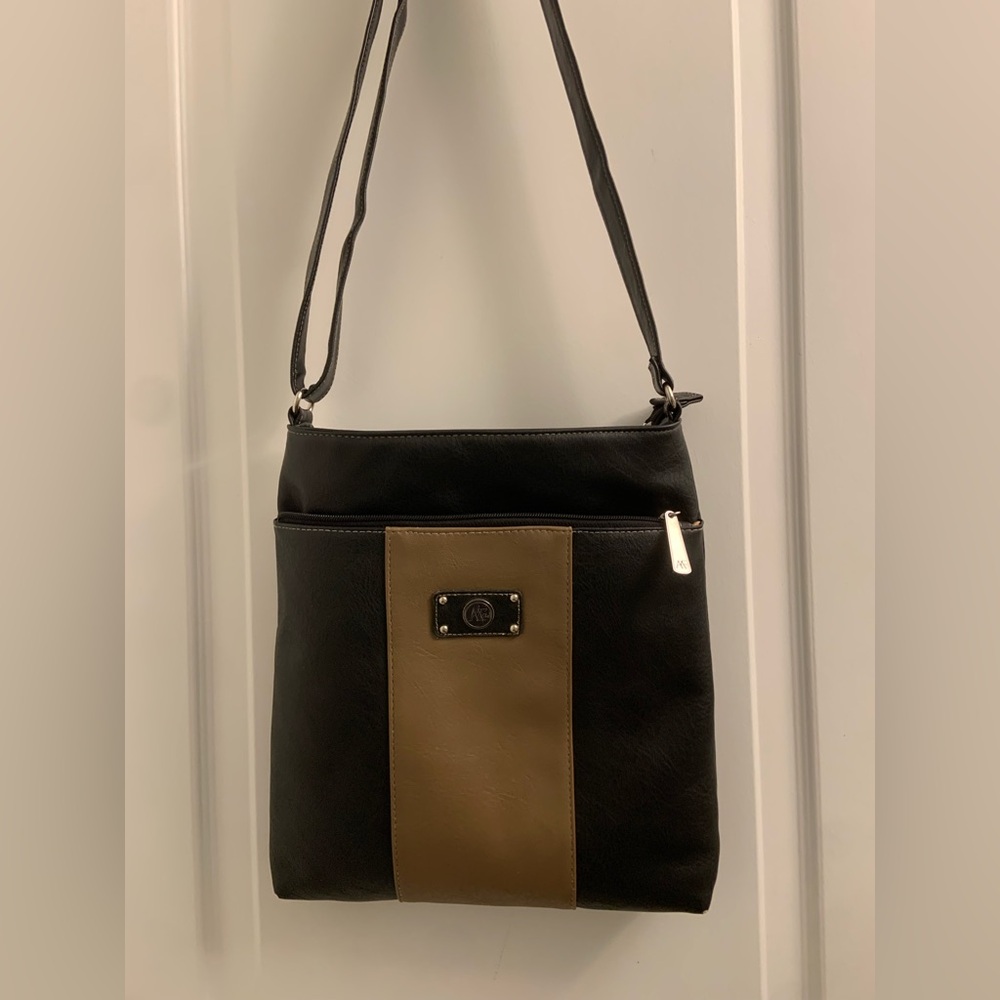 Brown and Tan Two-Tone Crossbody Bag with Front Panel